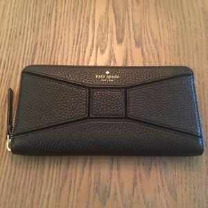 Kate Spade Black Pebble Leather Bow Wallet